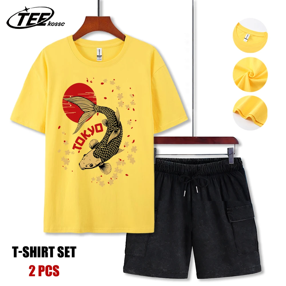 

Tokyo Sunset Harajuku Koi Men Retro T-Shirts Cotton All-Match T Shirt Trendy Street Short Suit Unisex O-Neck Soft Clothes