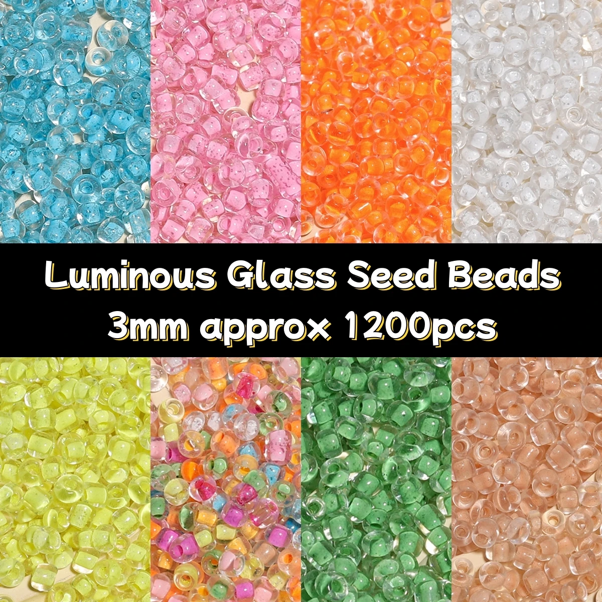 1200pcs 3mm Luminous Transparent Glass Seed Beads Glow In The Dark Beads for Jewellery Marking DIY Bracelet Supplies Accessories