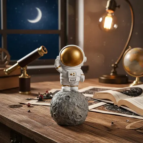 1 unidad, artículo decorativo en forma de luna de estación de astronauta, modelo decorativo de astronauta de dibujos animados
