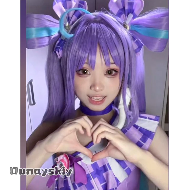 

Dunayskiy*/New Anime Star Detective Precure! Cosplay Akechi Anna Kawaii Magical Purple Pink Gradient Wig Twin Synthetic Hair