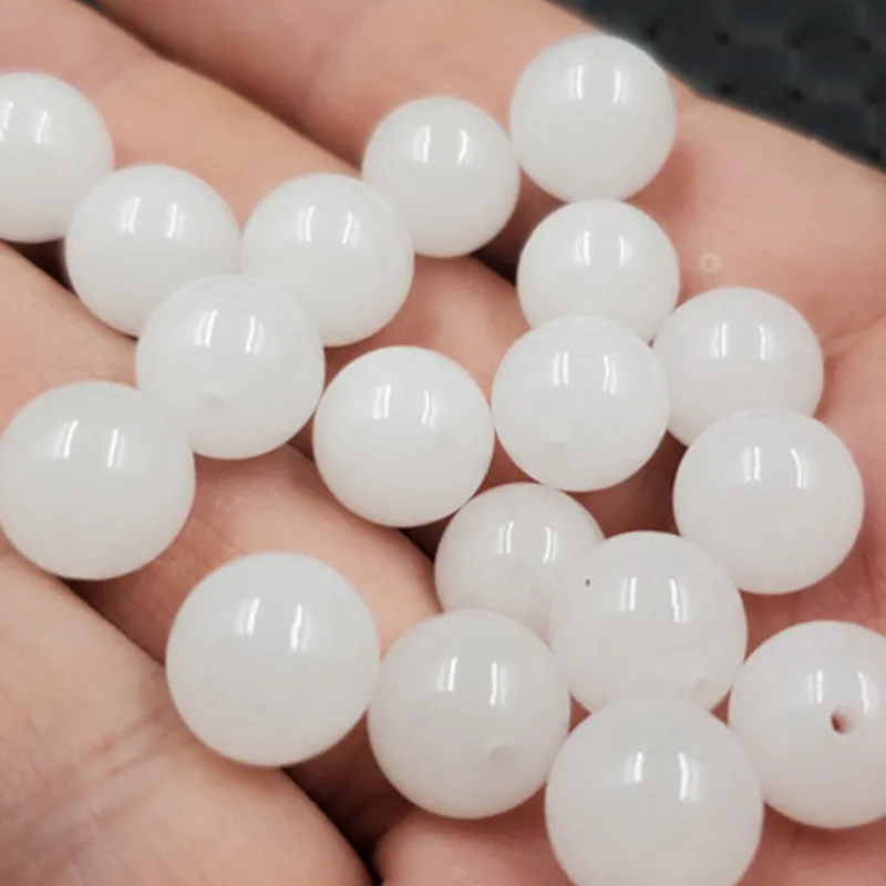 Jade Scattered Beads Xinjiang Hetian White Jade Loose round Beads Scattered Beads Jinsi Jade Scattered Beads White Jade Bracelet