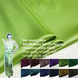 CISULI Natural Silk Stretch Satin 19momme,140cm width,Silk Fabric,Shirt Evening Dress,Sewing Material,Beige Red