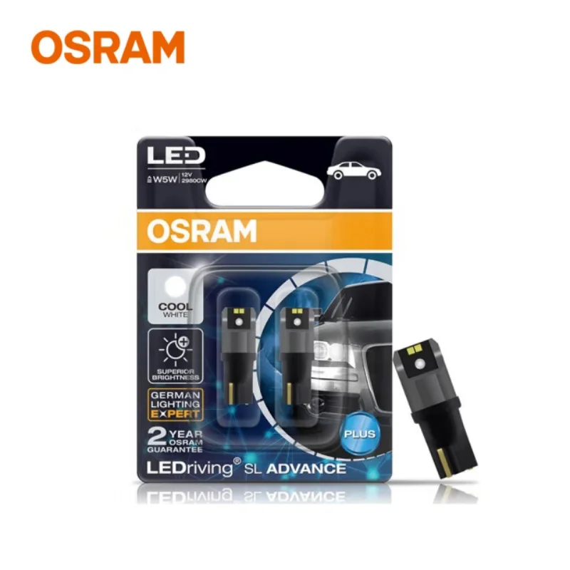 OSRAM LED T10 6000K W5W 194 LEDriving SL Advance 6000K White Car Reading Bulbs Door Lamps Interior Light 12V 1.5W 2980CW, Pair