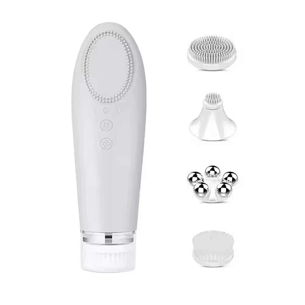 Electric 4 in1 Silicone Blackhead Exfoliating Skin Tightening Massage Home Spa Face Cleaner Care Cleansing Face Brush Cleanser