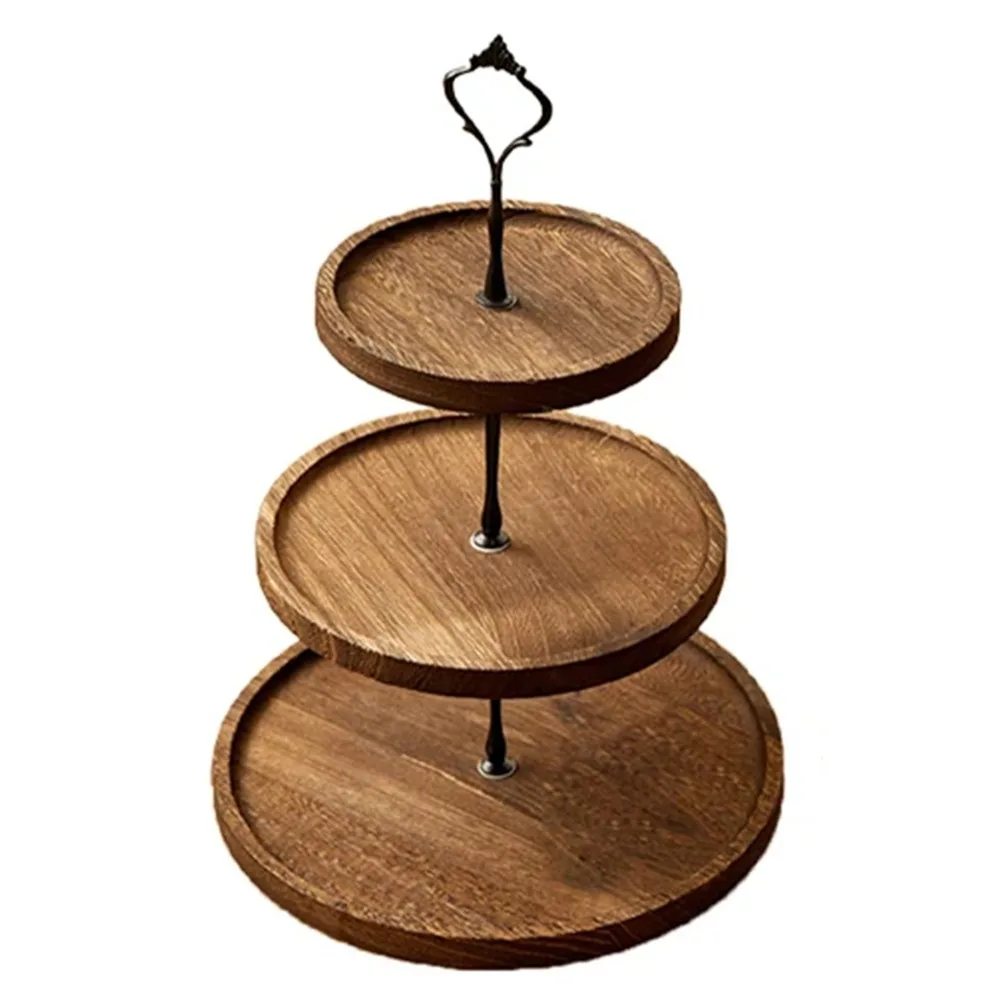 2/3-Layer Wooden Cupcake Stand Decorative Sturdy Round Tiered Fruit Plate with Handle Widely Use Cake Serving Tray Halloween