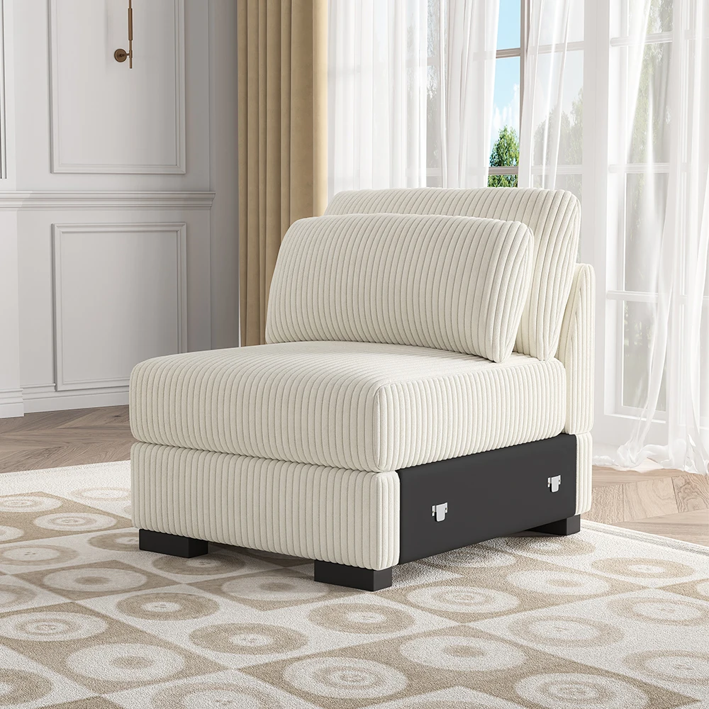 Nordic Style Single Sofa Living Room Bedroom Sofas with Backrest Lazy Upholstered Chair,Corduroy,Grey,Beige