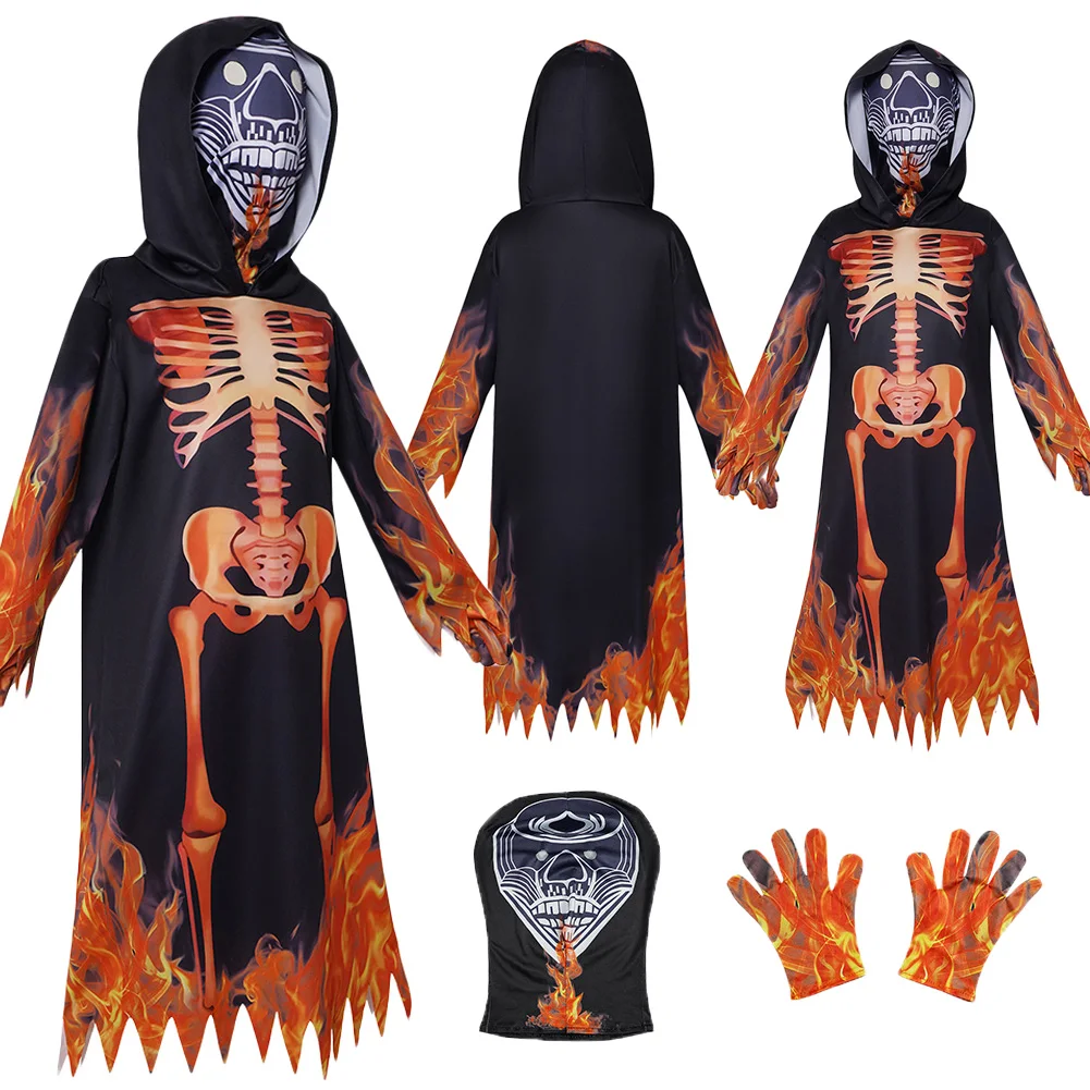 

Halloween Cosplay Fire Flame Skull Robe Clothing Party Disguise Roleplay Costume Outfits Uniform Halloween Carnival Party Suits