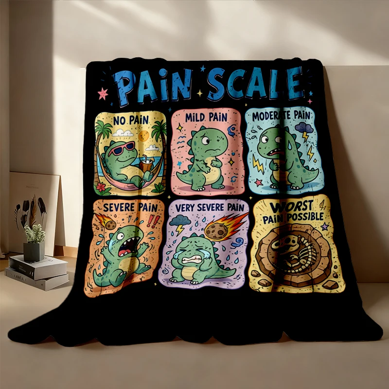 Dinosaur Pain Scale Chart Flannel Blanket, Funny Nurse Life Flannel Throw, Emergency Nurse Gift, Nursing School Grad, Hu