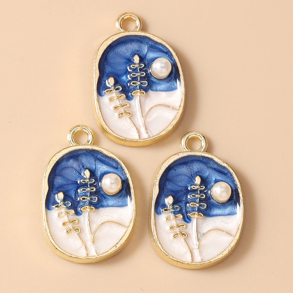 Leslie 10 Stück Retro Goldfarbene Ölgemälde-Perlenblumen-Anhänger für DIY Ohrringe, Halsketten, Handgemachter Schmuckherstellung – Detail 31