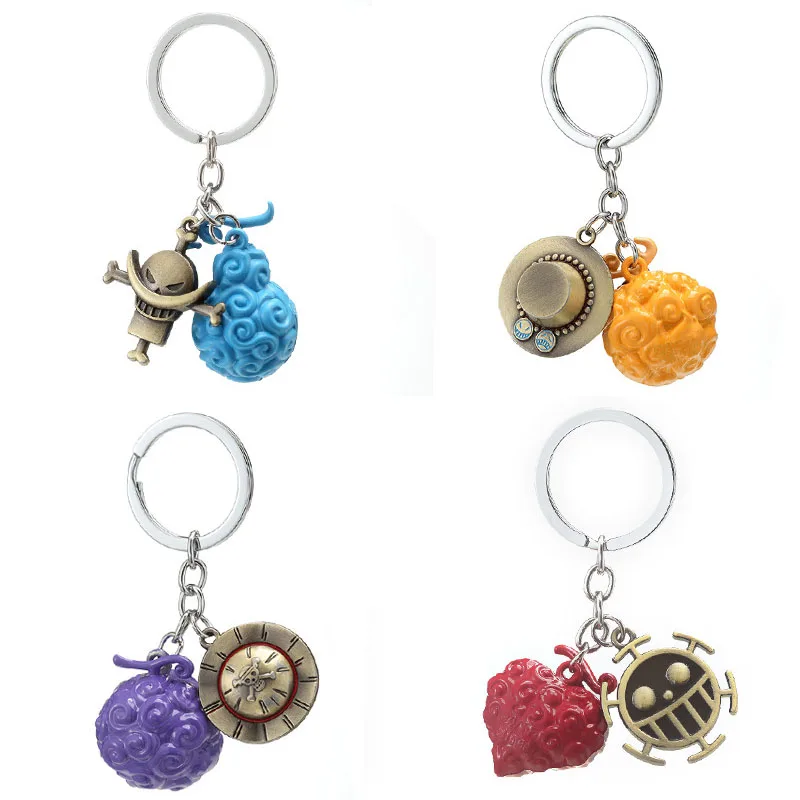 Anime One Piece Keychain Metal Cartoon Luffy Ace Law Devil Fruit Keyring Pendant Car Key Holder Charm Model Jewelry Gift