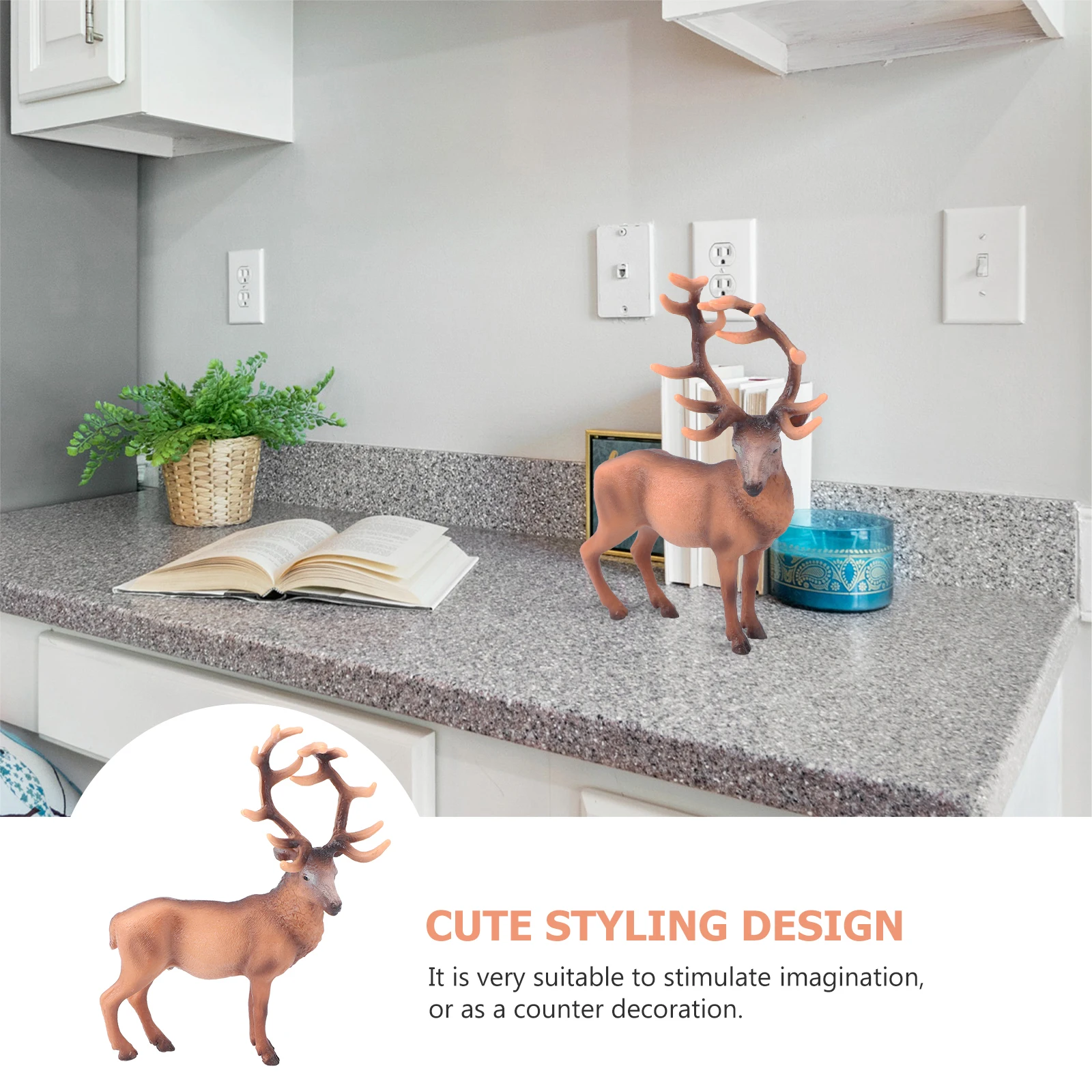 

Elk Ornaments Plastic Statues Figurines Decorative Living Room Bedroom Office Christmas Crafts Gardening Sculpture Solid Plastic