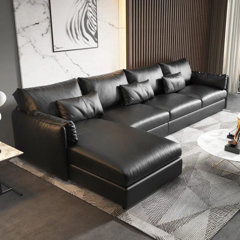 Leather sofa Nordic modern simple Italian minimalist first layer cowhide small apartment living room combination light luxury