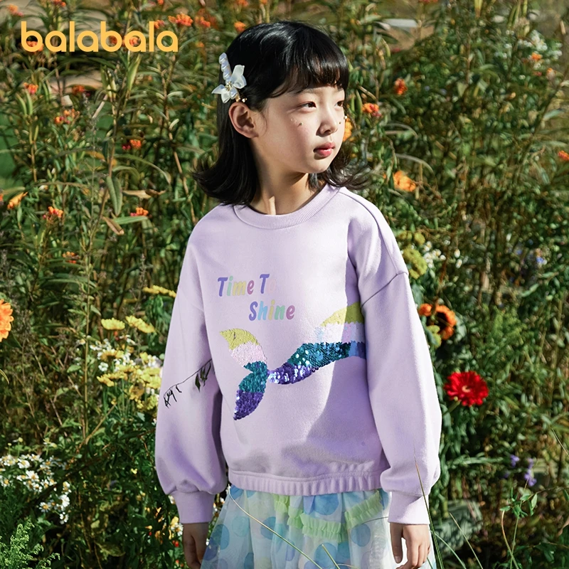 Balabala Kids Girl Sweatshirt Spring Long-Sleeved Sequined Embellished Trendy Fashion Sweatshirt