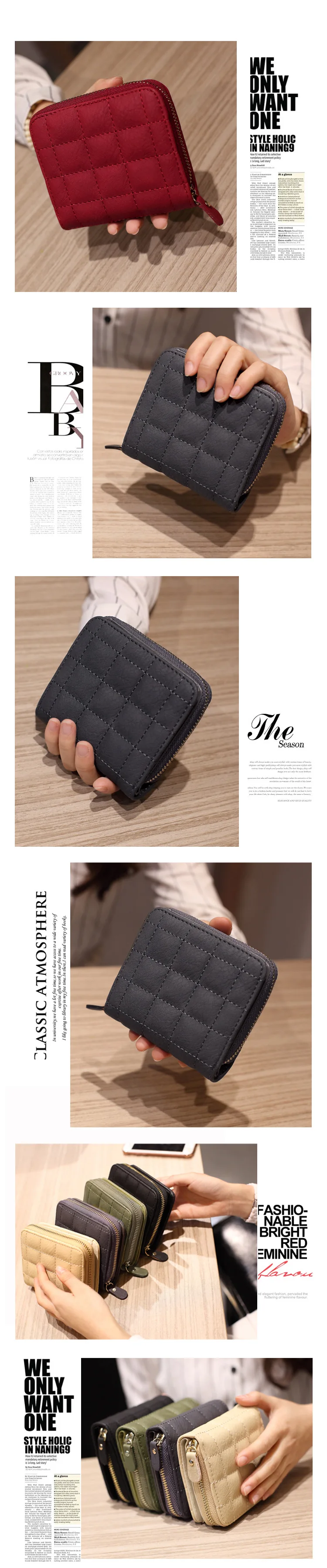 Frauen Kurze Brieftaschen PU Leder Weibliche Plaid Nubuk Karte Halter Brieftasche Luxus Marke Damen Kleine Zipper Brieftasche Mit Geldbörse – Detail 4
