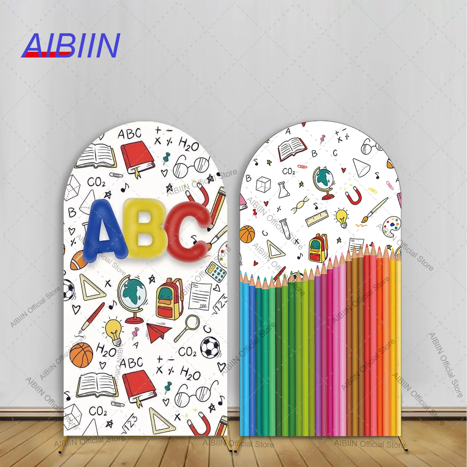 

Back to School Arch Backdrop Cover ABC Colorful Stationery Books Pencils Preschool Kindergarten Welcome Party Decor Background