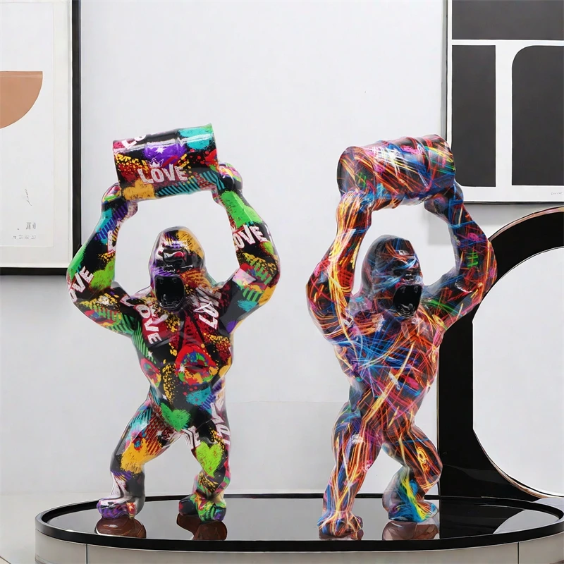 

Gorilla Statue Resin Art Handmade Home Decor For Living Room Entryway Tabletop Animal Sculpture Creative Desk Ornament