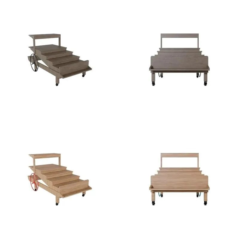Commercial Metal Wood Multi Layer Wheeled Display Shelf for Supermarket Fruit Vegetable Store