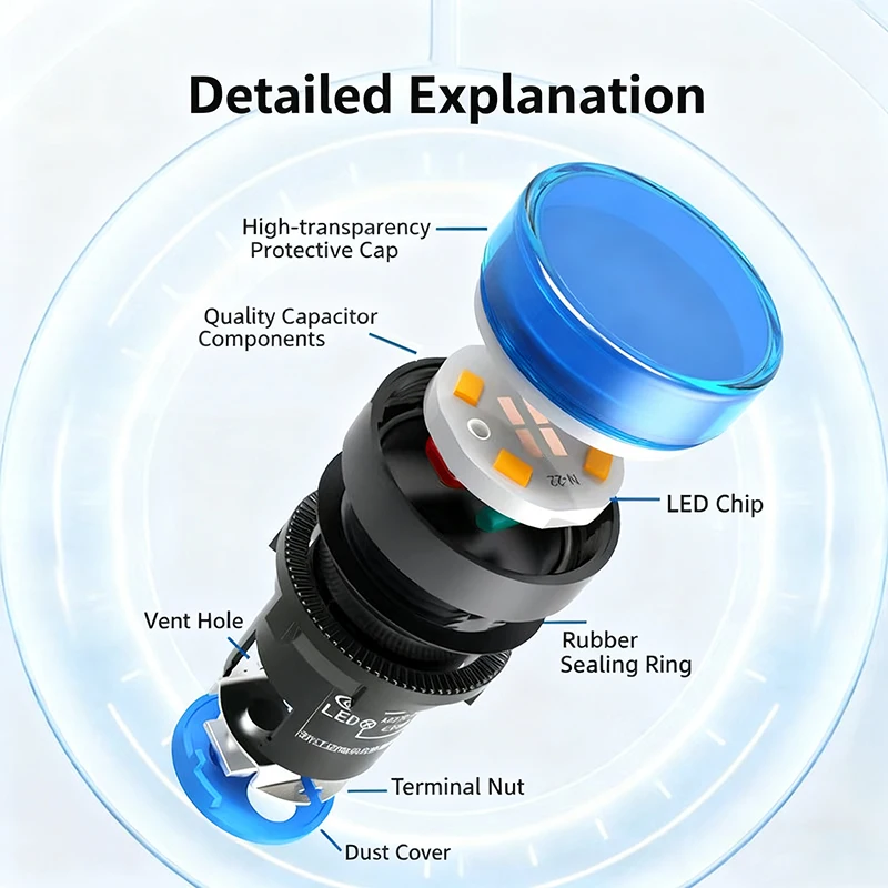 Universal 22mm LED Pilot Light AD16-22 12V 24V DC 220V AC for Control Panel CNC PLC Power Signal Indicator Industrial Equipment