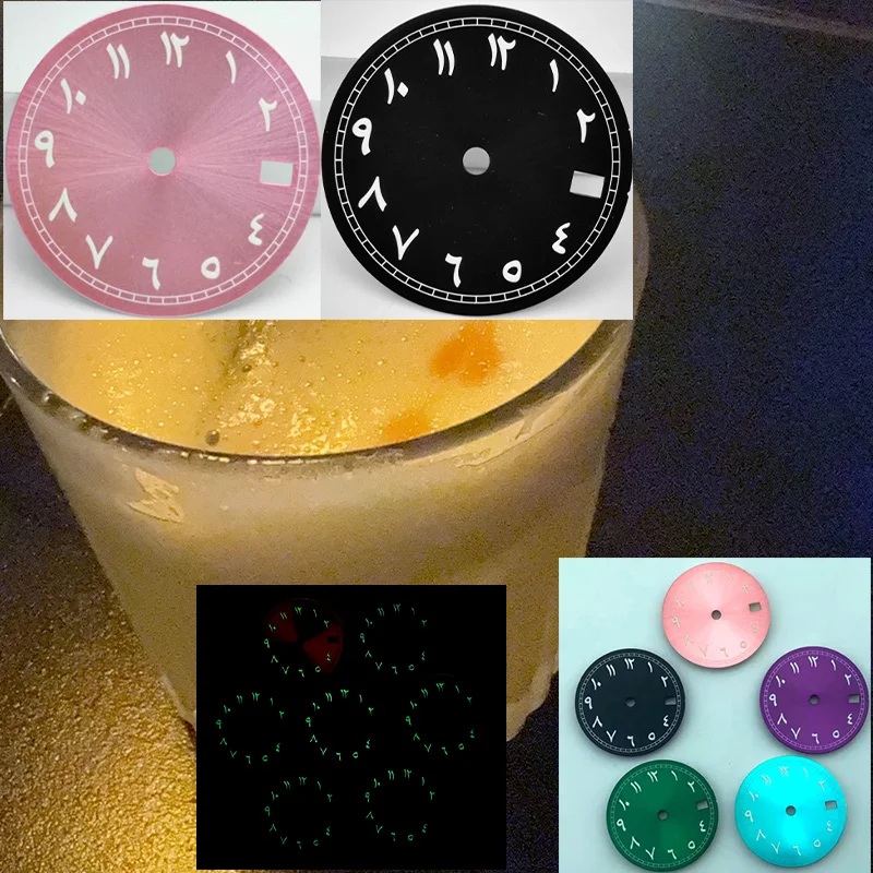 

High quality Customized Green Luminous Dial NH35 29mm Watch Dial Fit For NH35 NH36 Movement 29mm Watch Faces Dial Watch parts