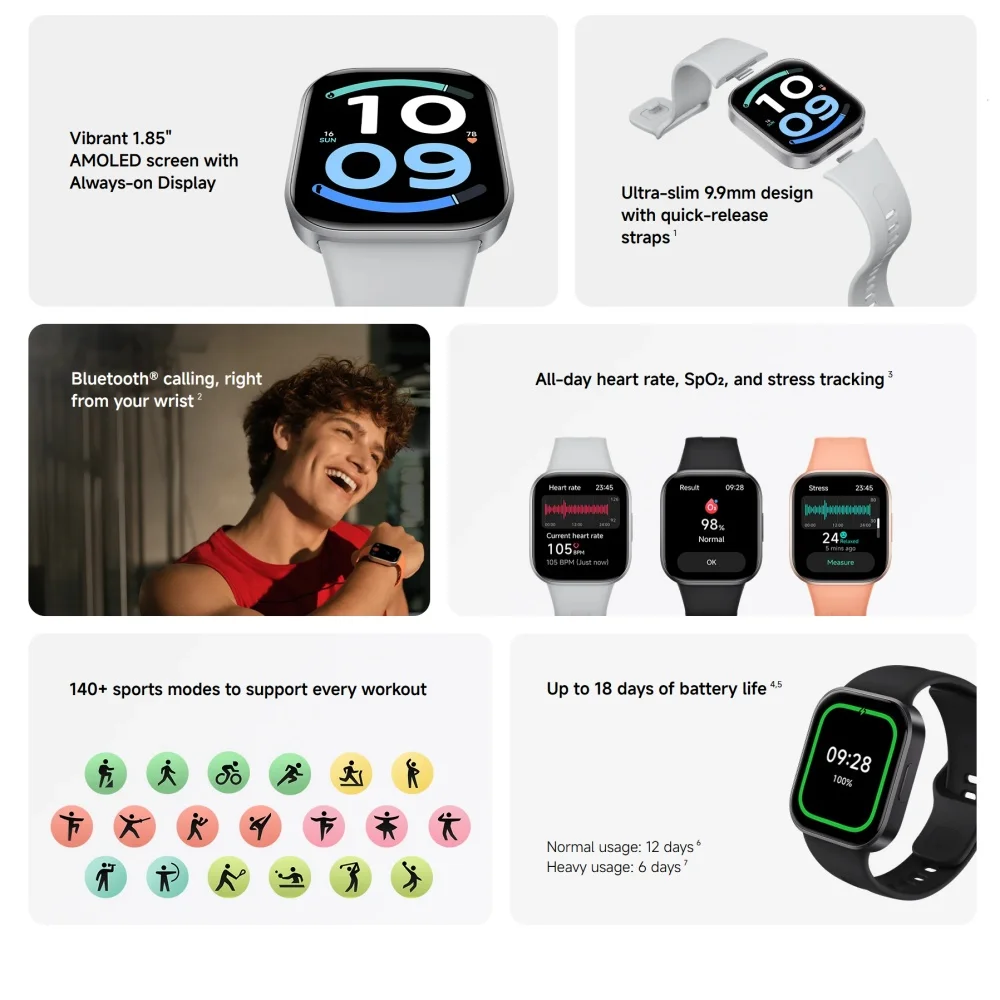 Xiaomi Redmi Watch 6 Active Smartwatch Global Version 1.85'' Display Up to 18 Days of Battery Life 140+ Workout Modes IP68 
