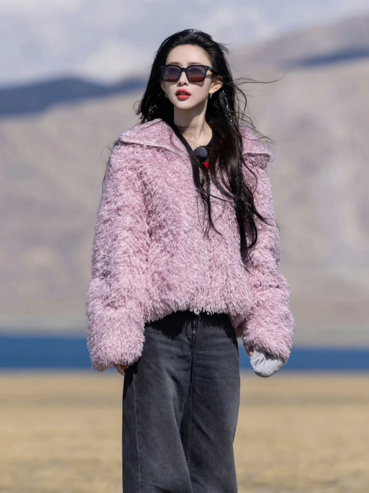 

Lamb Wool Jacket Long Women Y2K Clothes Women's Fashion Female Style Lady Design Girl Pattern Feminine Motif Distaff Beautiful