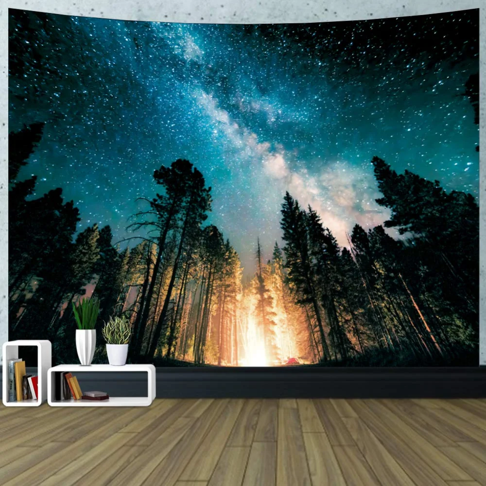 Forest Starry Tapestry 3D Night Sky Wall Hanging Galaxy Trees Tapestries for Bedroom Living Room Dorm Decor Wall Blanket Cloth