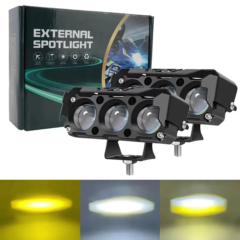 

4 LED Motorcycle LED Spotlight Dual Color Hi/Low Beam Fog Lamps for Car Trucks SUV UTV 12V 24VMini Lens Headlight Driving Light