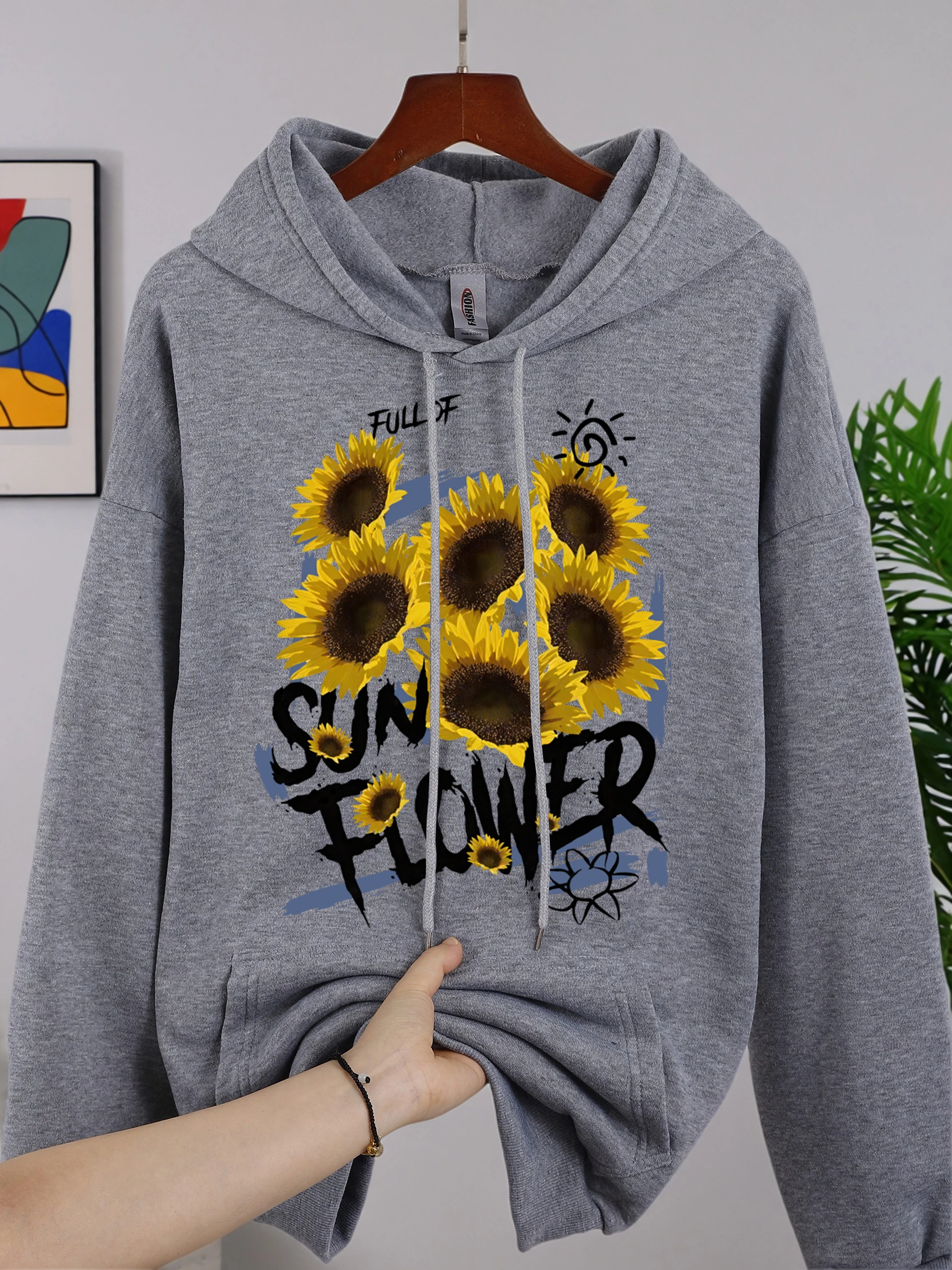 Es gibt viele Sonnenblumen hier Herren-Herbst-Sweatshirt, Fleece-Kleidung, modisch, locker, langärmelig, Unisex, weiche Basics-Pullover