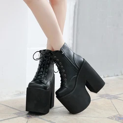 17cm buty damskie moda czarne trzewiki styl Punk jesienne Cosplay buty na obcasie buty na platformie Bottes Femme