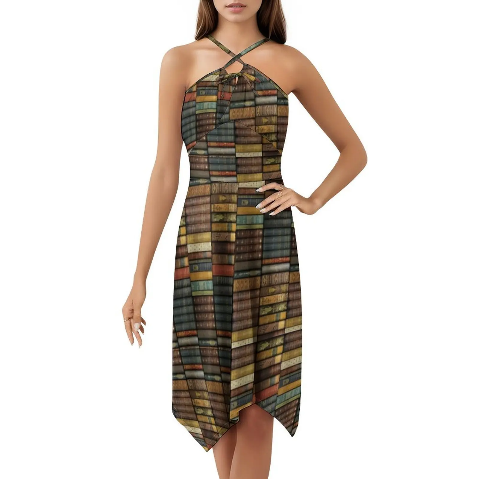 رف الكتب - الكتب القديمة - عشاق الكتب، فستان بصدر مفتوح، فستان حفلات صيفي أنيق للنساء، كتب قراءة الأدب #5