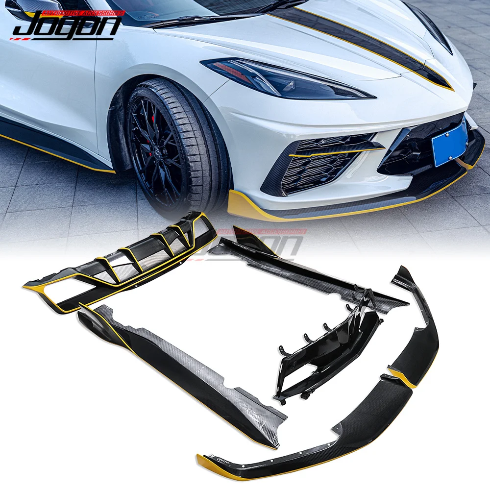 

For Corvette C8 Stingray Z51 Coupe HTC Sports 2020+ Body Kit Front Rear Bumper Front Lip Side Skirt Trim Real Carbon Fiber