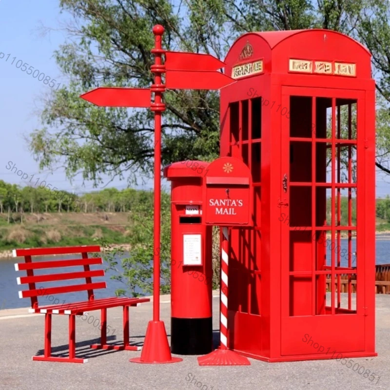 Design Metal Telephone Booth for Park Photography Studio Manicure Store Decor Iron London Phone Booth Model Casting