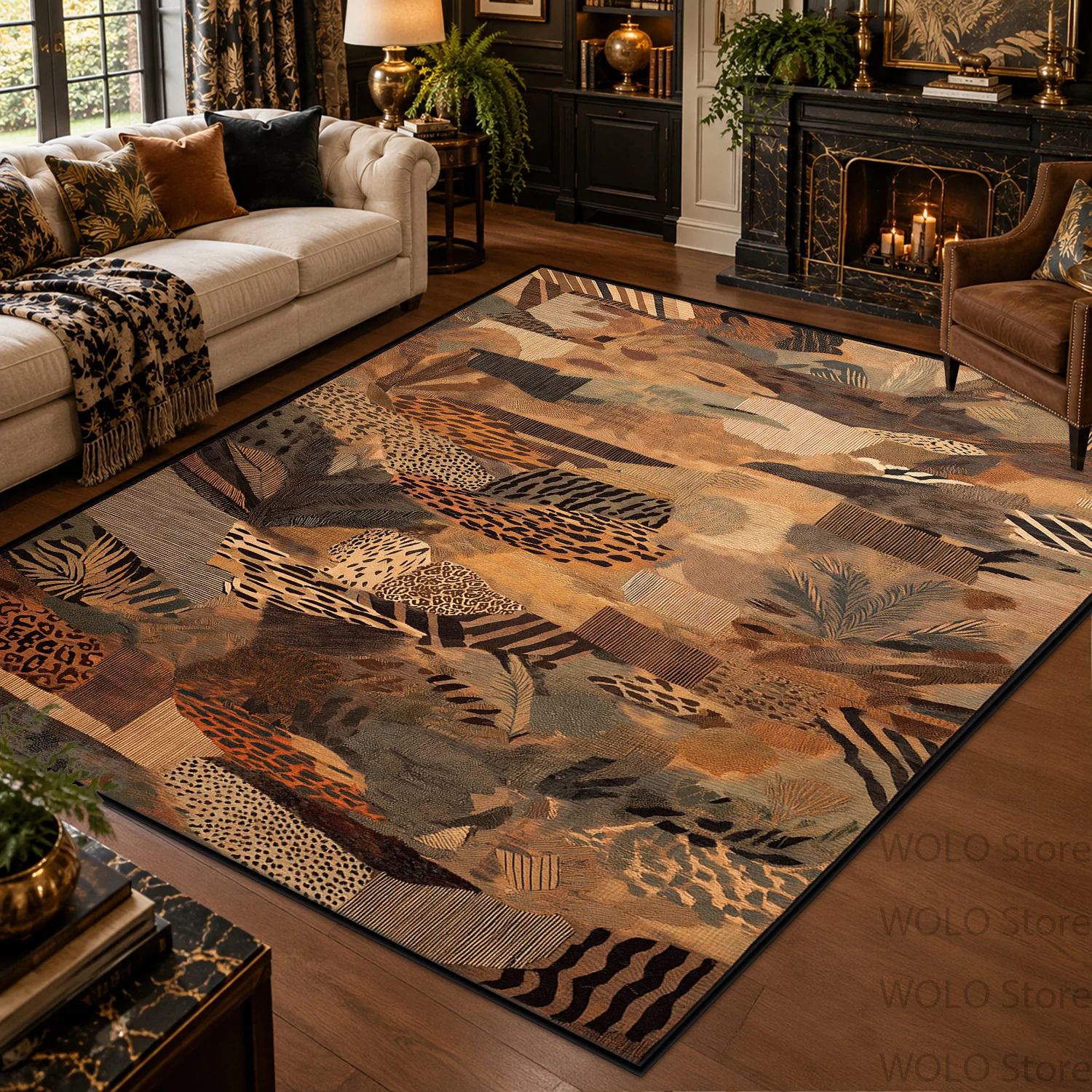 Vintage Jungle Animal Print Large Area Carpet Boho Patchwork Pattern Washable Living Room Rug Non-slip Soft Floor Mat Decor Home