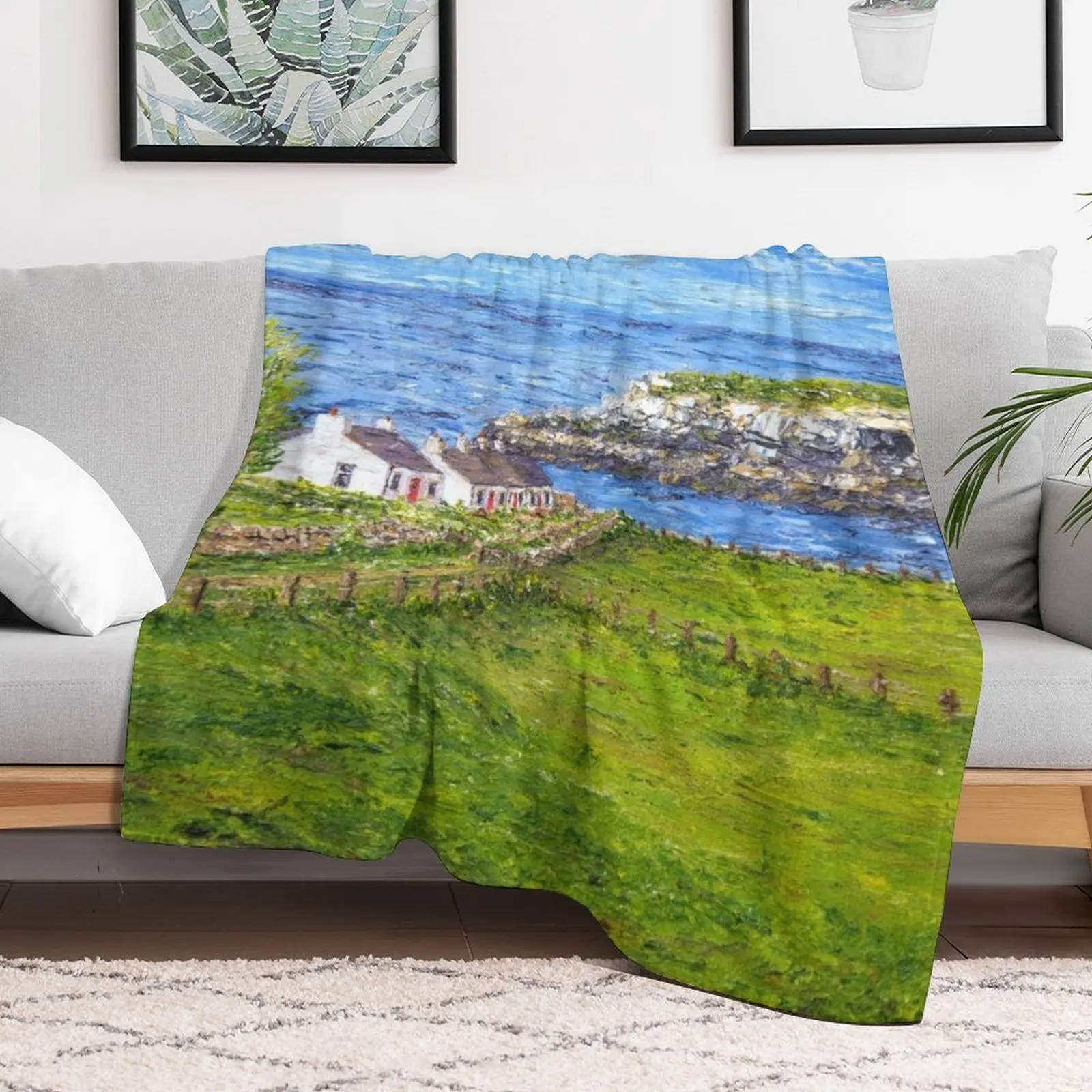 Cottages at Moelfre on Anglesey Throw Blanket for sofa Soft Stuffeds Beautifuls Blankets