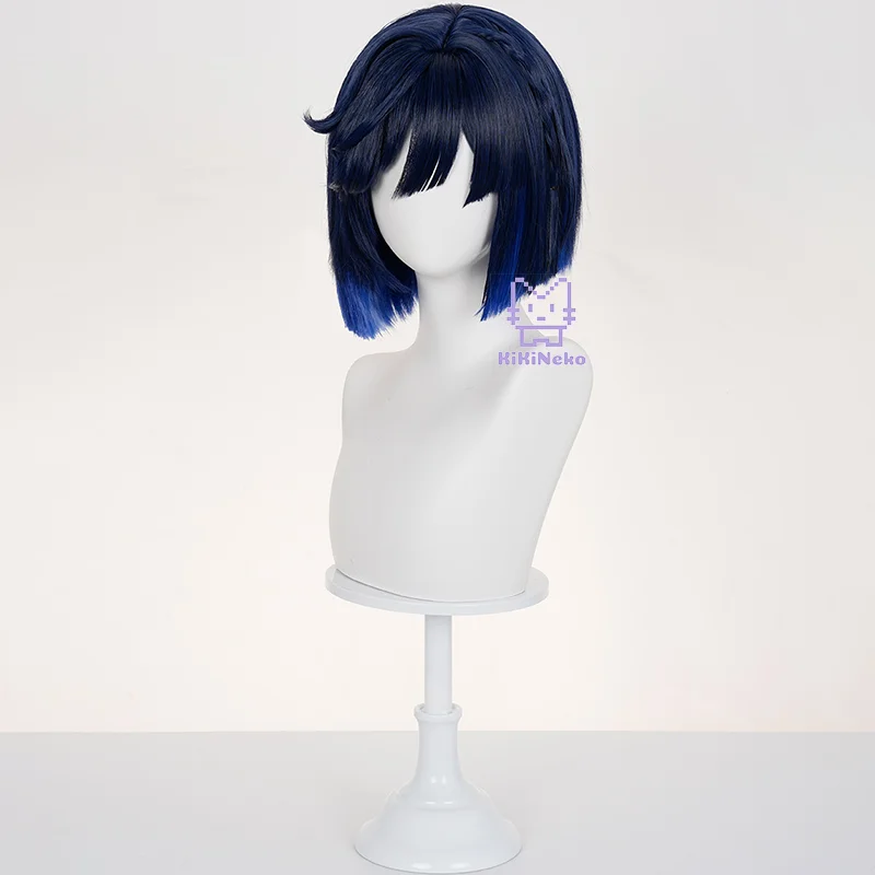 Genshin impacto yelan peruca cosplay gradiente azul cabelo curto para festa comicon adulto mulheres homens