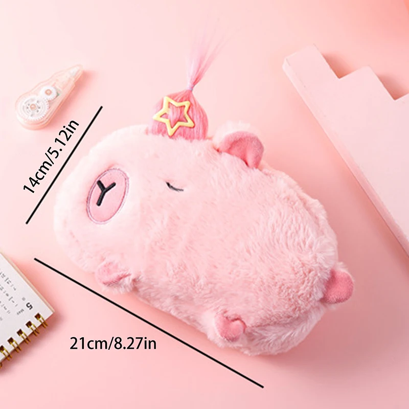 Capybara Plush Pencil Case, bonito saco cosmético, Guinea Pig Pen Pouch, Grande Capacidade Pencil Bag, Material Escolar, Papelaria Box, Novo