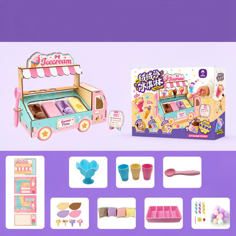 Educational Velvet Sand Ice Cream Cart Craft Set DIY Handmade Art Activity Children Pretend Play Toy Girl Gift Choice