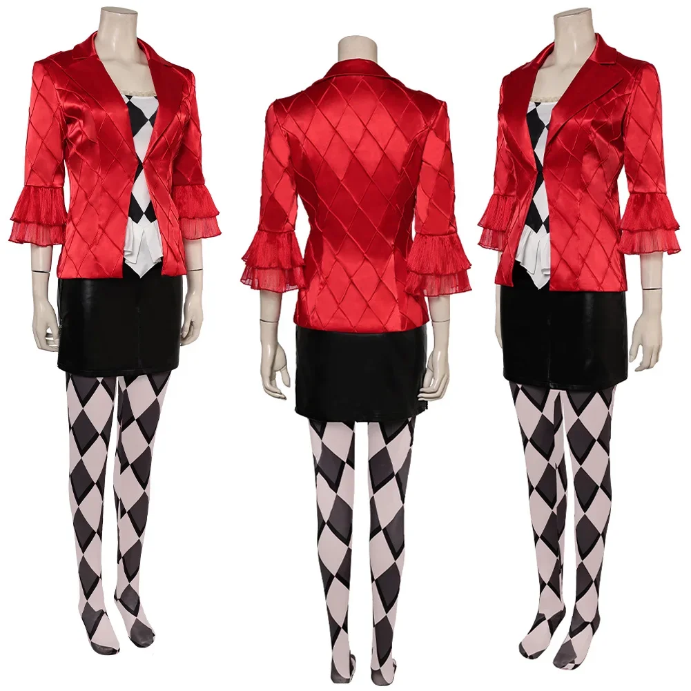 Quinzelคอสเพลย์แฟนตาซีWigsเสื้อผ้า2024ภาพยนตร์Super Villain 2เครื่องแต่งกายปลอมตัวผู้ใหญ่ผู้หญิงRoleplay Fantasiaชุดหญิง