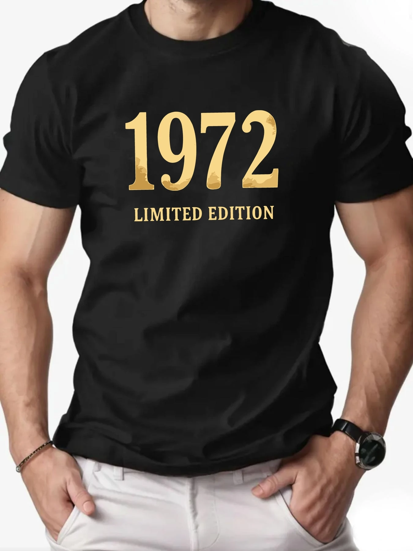 

Men T-Shirt 100% Cotton 1972 LIMITED EDITION English Alphabet Print Summer Round Neck Breathable Short Sleeve Casual Tee