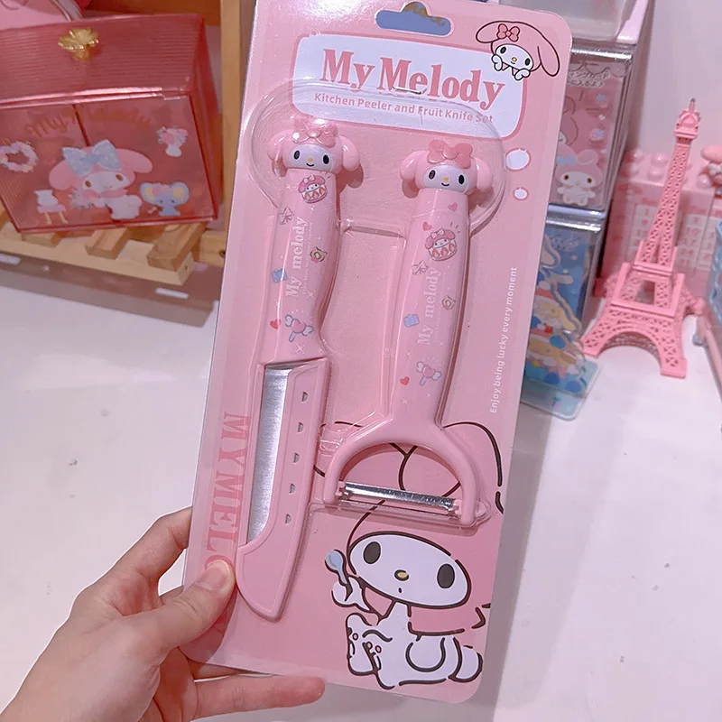 

Cute Sanrio Kuromi Melody Cinnamoroll Cartoon Paring Knife Fruit Cutter Set Kitchen Knife for Household Use Home Supplies