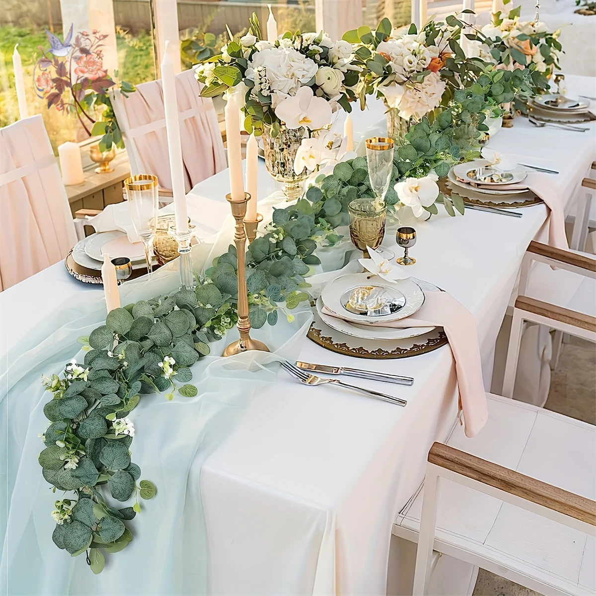 

2Pcs Artificial Eucalyptus Leaves Rattan Greenery Garland Vine Wedding Party Decor Fake Green Plants Home Tablecloths Decoration