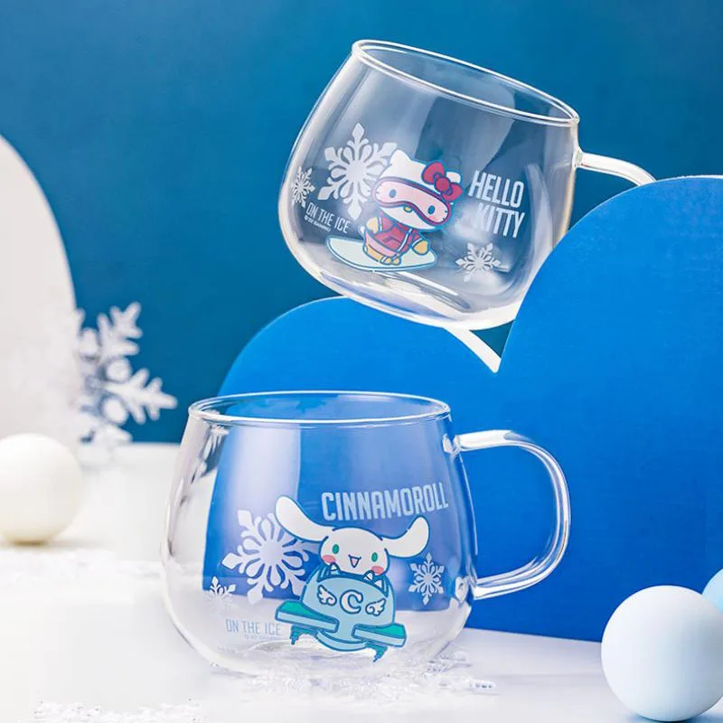 Sanrio Water Cup Cinnamoroll Skiing Hellokitty Cartoon Glass Good-Looking Household Water Cup Kawaii Creative Juice Drink Cup