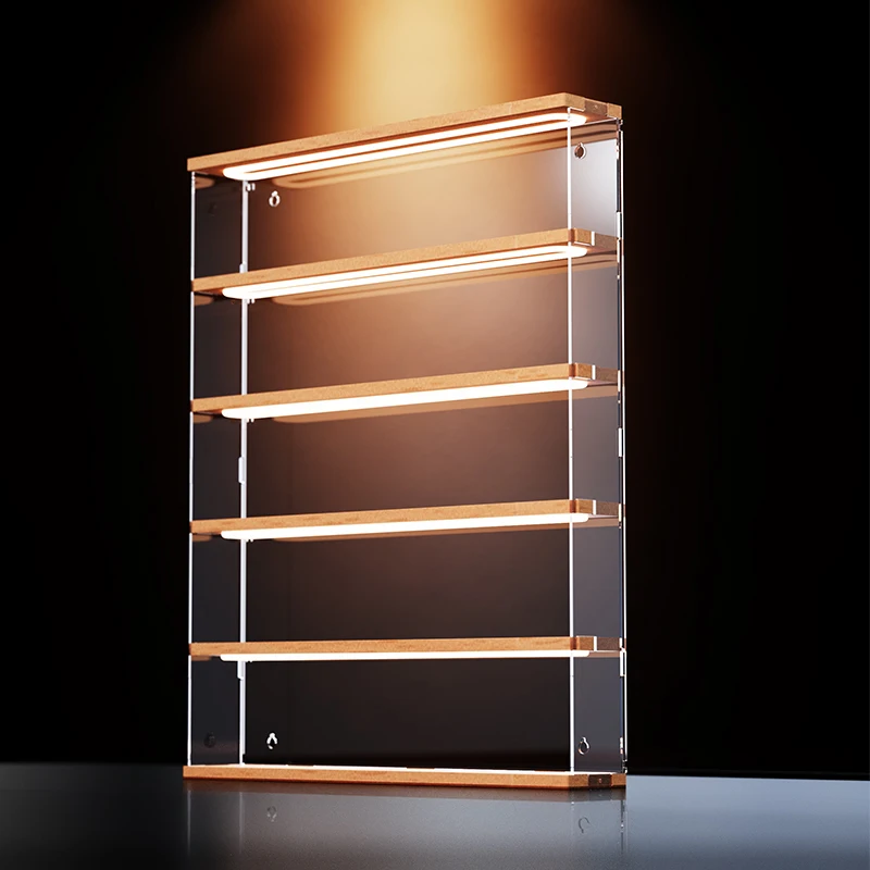 Action Figure Display Cabinet With Door Circular Light Blind Box Toys Storage Box Clear Acrylic Wall Mounted Display Shelf