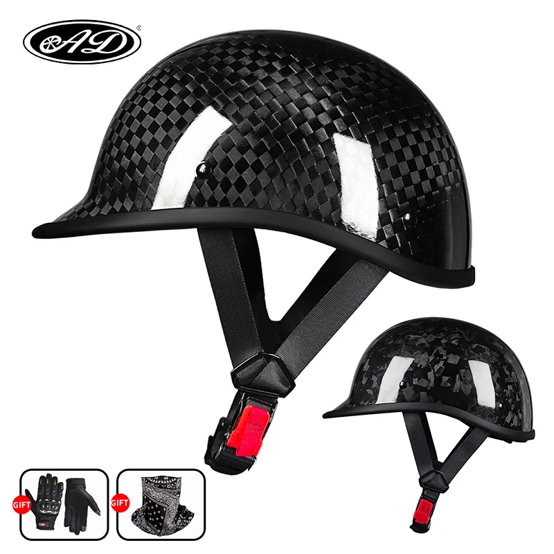 

Ad Carbon Fiber Helmet Men's Motorcycle Half Helmet Summer Women's Ultra Light Fiberglass Retro Cruise Riding Bucket Helmet