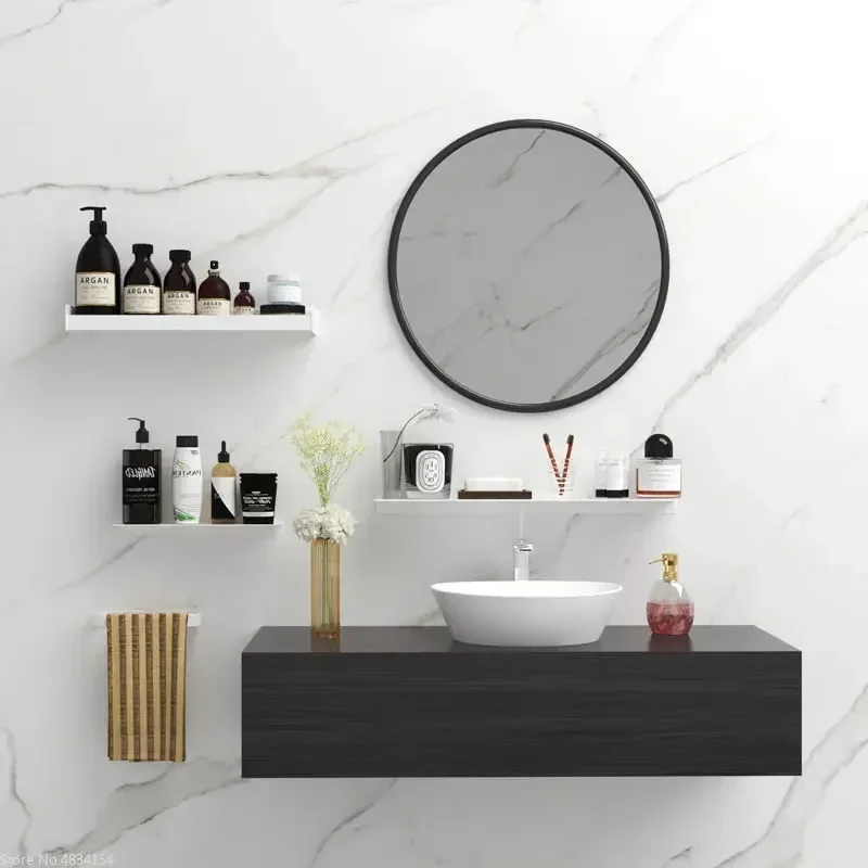 Small White Floating Shelf No Drill Shower Shampoo Holder Wall Mounted Sticky Bath Organizer for Kitchen Accessories