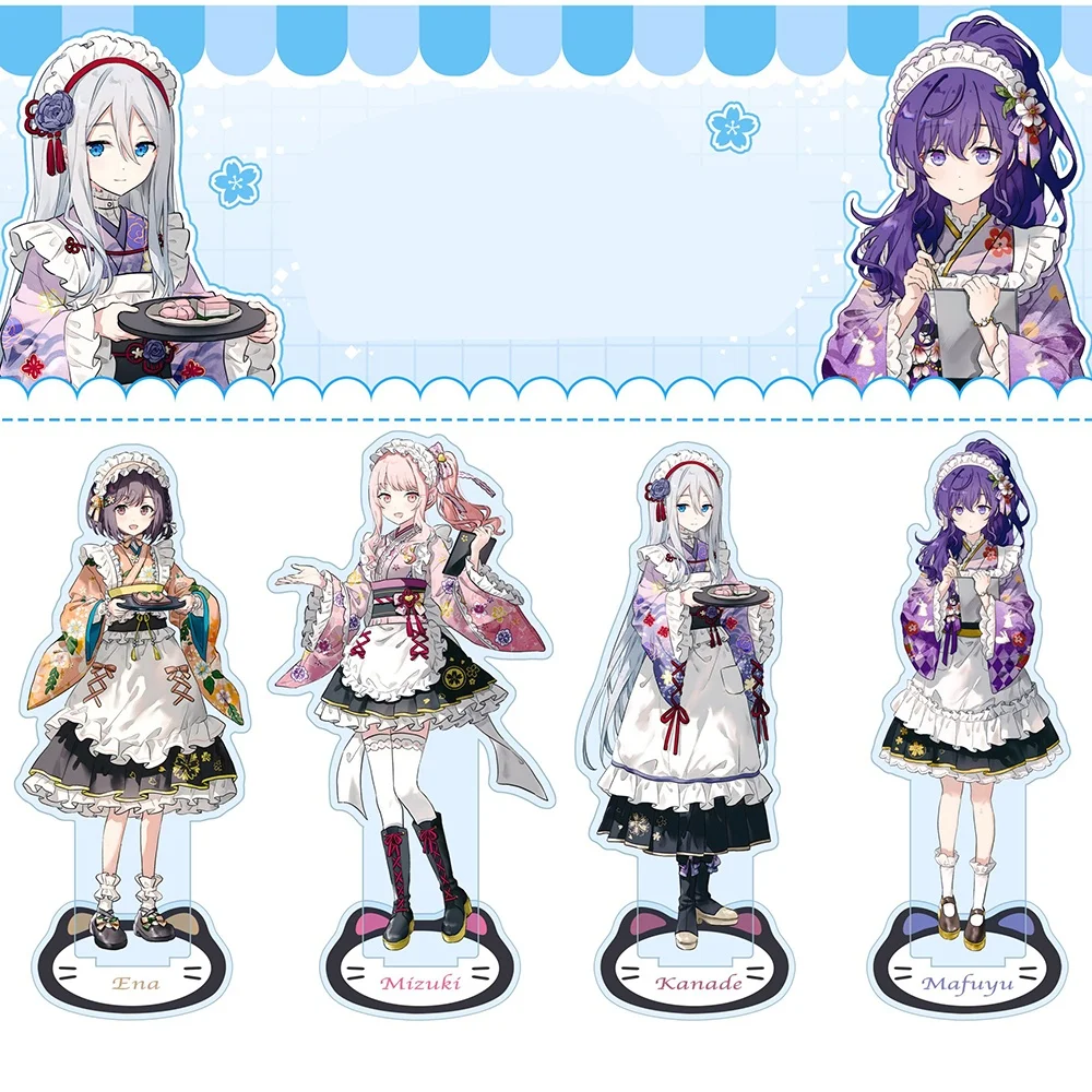 4Pcs/Set Project Sekai PJSK Acrylic Stand Ena Mizuki Kanade Mafuyu Kimono Maid Cafe Figure Desk Decor Collectible Gift Keychain