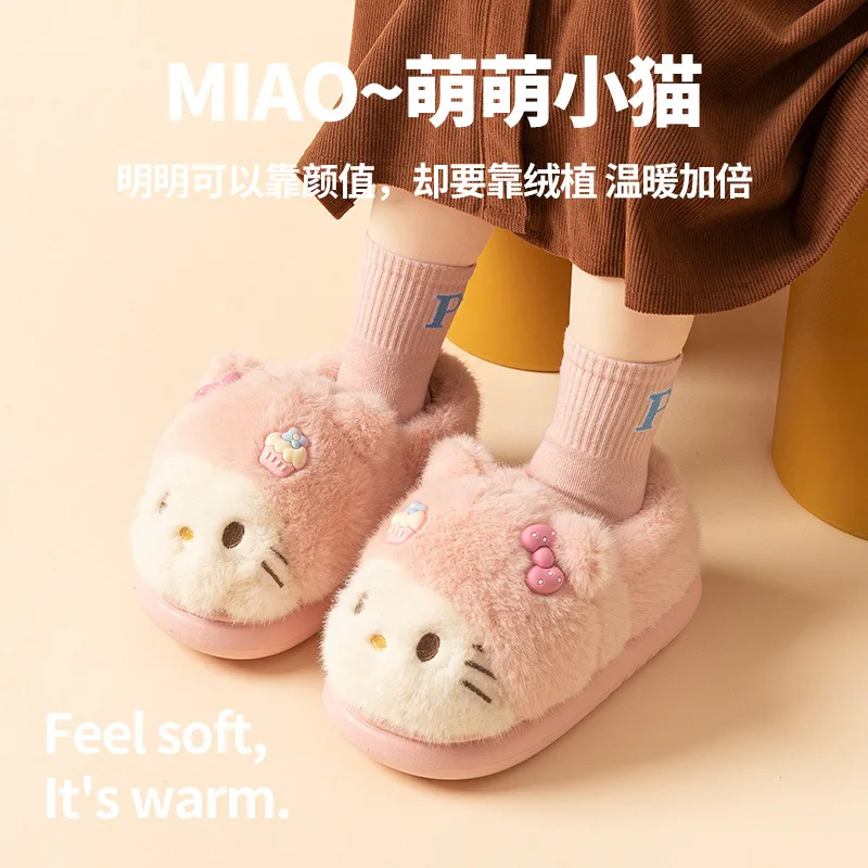 

Kt Cat Autumn/Winter Cotton Slippers Cartoon Anime Soft Comfortable Warm Anti Slip Indoor Home Shoes Peripherals Practical Gifts