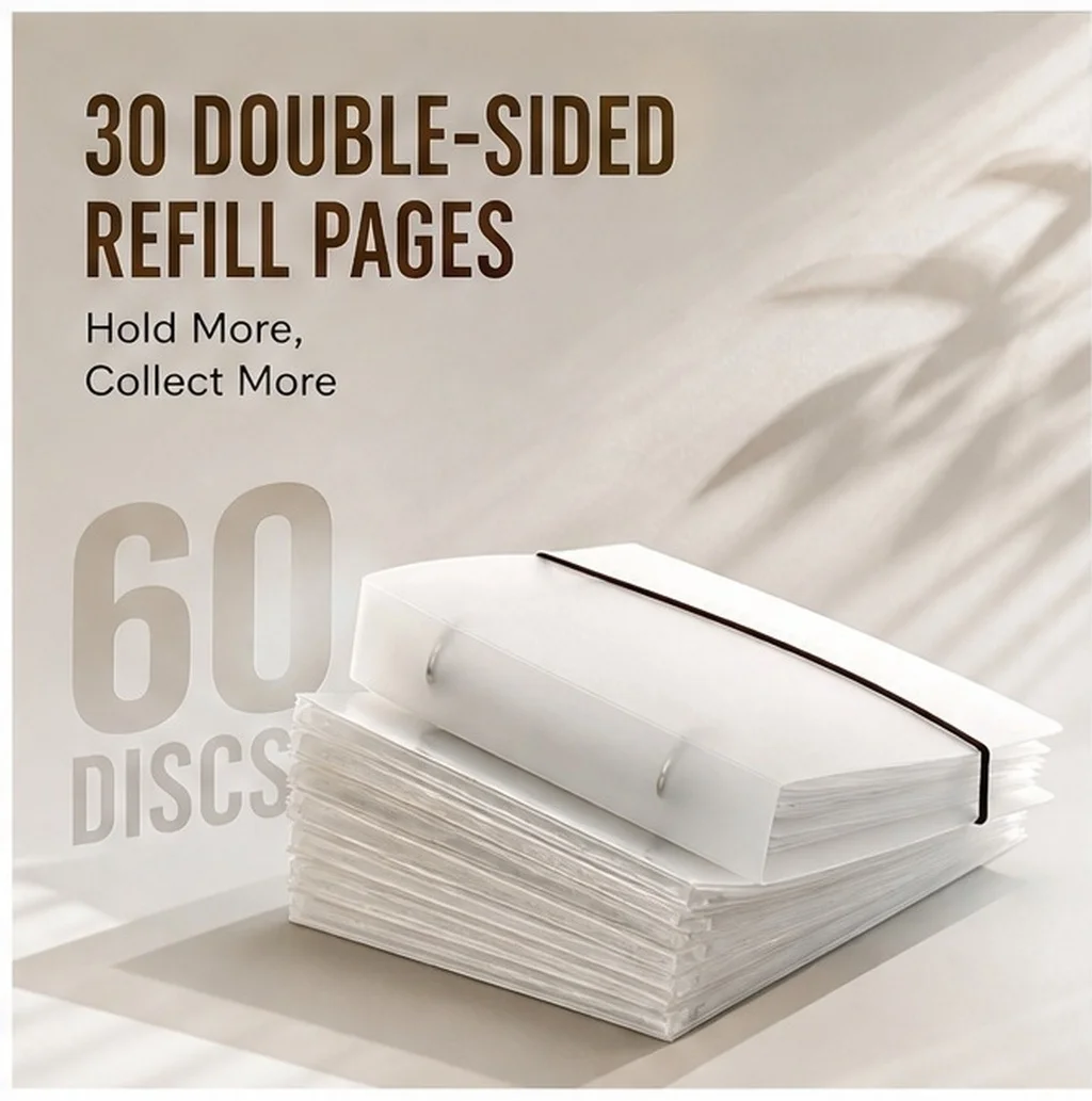 1Set Clear Plastic Cd Holder Binder 2-Ring Album Organizer 30 Double-Sided Disc Sleeve Pages Protective Case for Cd Dvd Storage