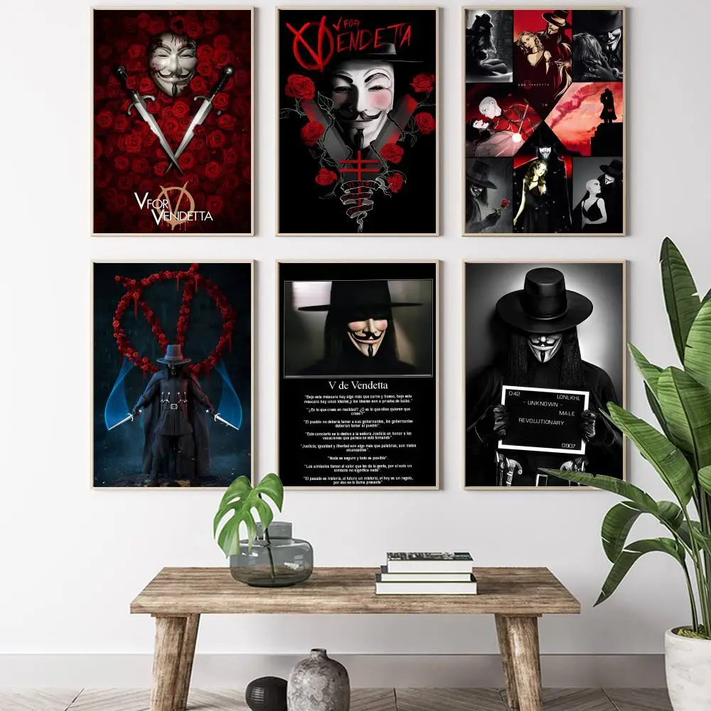 Classic Hackers Movie V For Vendetta  Calligraphy HD Canvas Poster living room bedroom bar aesthetic decoration