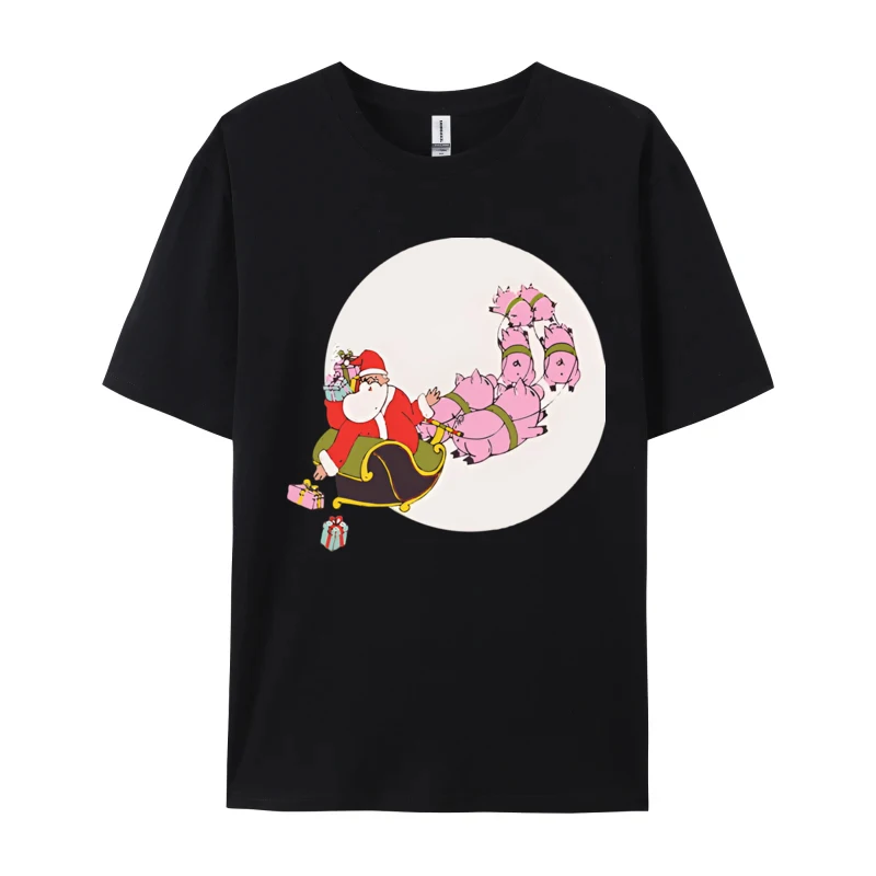 Christmas When Pig Fly Oinkers Pullin Men's Retro T-shirts Men Casual Oversized T Shirts Newest T-Shirt For Male